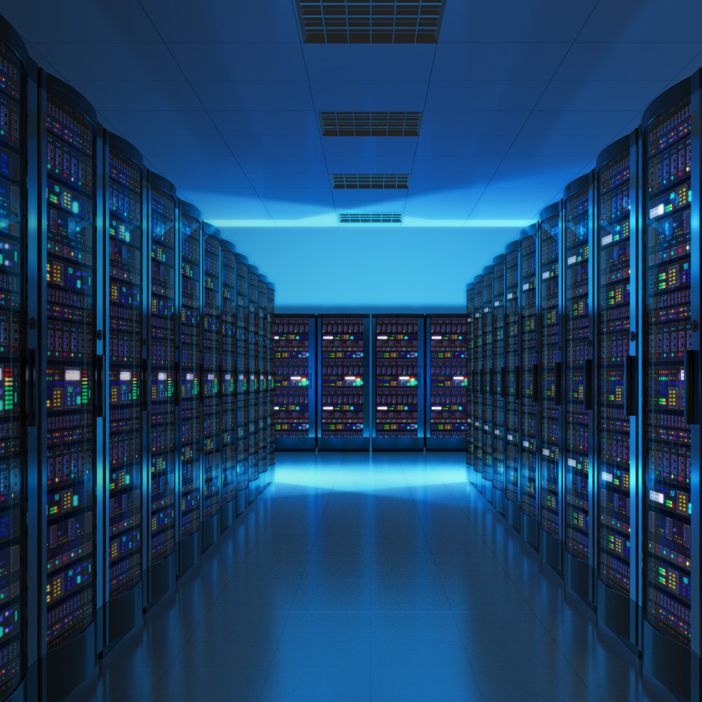 A long row of servers neatly arranged in a modern data center